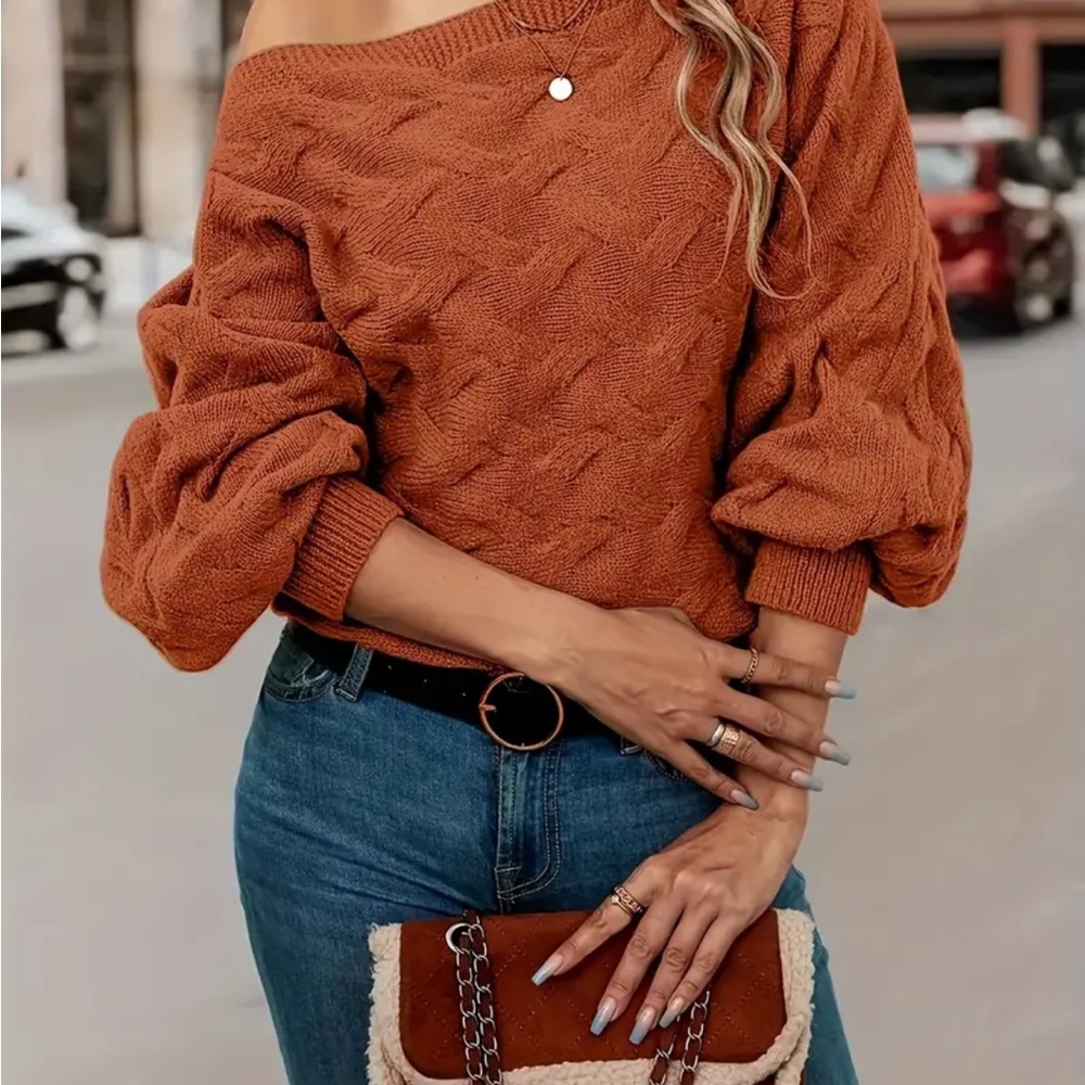 Chic Off-Shoulder Sweater in Warm Rust